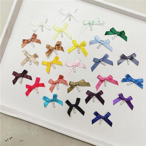 100pcs/lot Mix Colors Beaded Bow Ties Handmade Mini Satin Ribbon Bows DIY Ornaments Handmade Sewing Garments Accessories