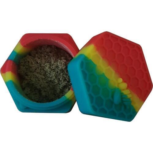 5pcs 26ml Hexagon Bho Silicone wax container jars and Non stick Dabber butane slick oil Seal Lid Storage weed Dab wax jar