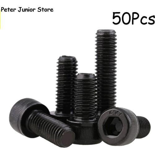 50Pc M3*4mm/5mm/6mm/14mm/16mm/25mm/30mm 12.9 Grade Alloy Steel Hex Socket Cap Head Black Screw Bolt Furniture Fastener GMN