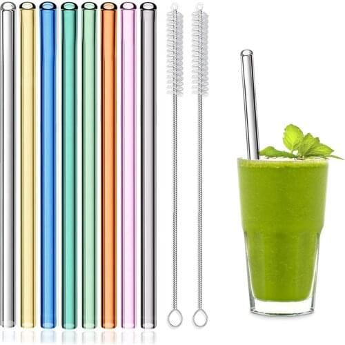 8 Pcs Colorful Reusable Glass Straws, 8"x8mm Eco-friendly Drinking Straws for Smoothie Milkshakes Tea Juice Cocktail Straws