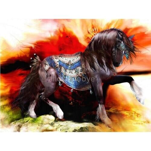 5D DIY Diamond Painting Full Round picture of Rhinestone 3D Diamond Embroidery Animal horse Mosaic Decor Wholesale Crafts FG1244