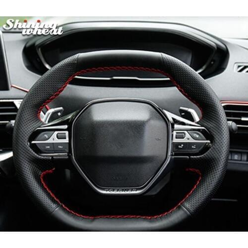 Shining wheat Black Leather Car Steering Wheel Cover for Peugeot 4008 2017 2018 3008 2017 2018