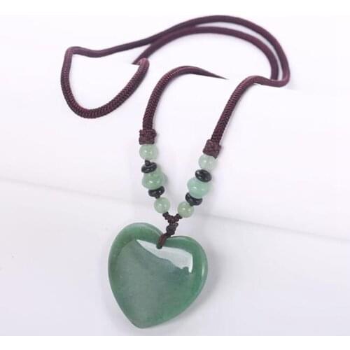 Women Natural Crystal Stone Love Heart Pendant Necklaces Chain Lady Choker Sweater Chain Jewelry