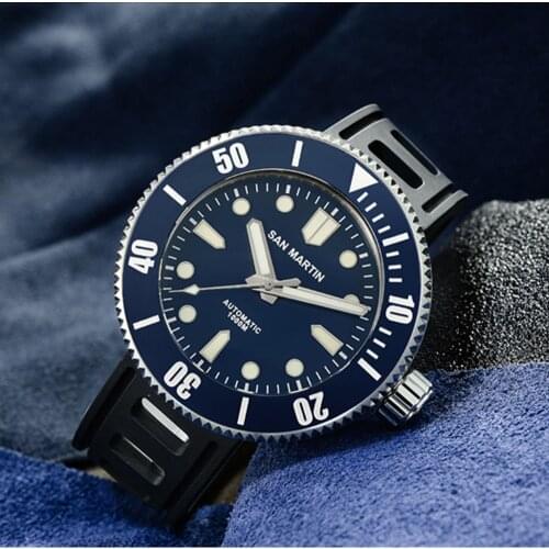 San Martin - Mens Professional Diving Mechanical Watch, PT5000 Sapphire Crystal, Luminous, Waterproof Ceramic Bezel, 1000M