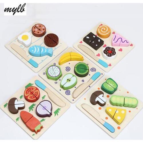 Mylb Wooden Toy Kitchen Cut Fruits Vegetables Dessert Kids Cooking Kitchen Toy Food Pretend Play Puzzle Educational Toys