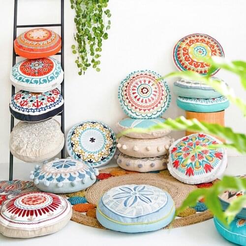 DUNXDECO Round Cushion Cover Decorative Pillow Case Hot Artistic Morocco Colorful National Flora Embroidery Sofa Chair Coussin