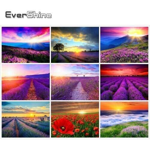 EverShine Lavender Diamond Painting Full Round DIY Diamond Embroidery Flowers Sea Pictures Of Rhinestones Wall Decoration