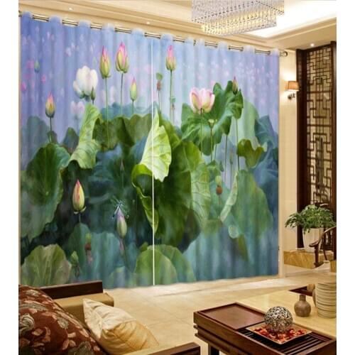 European Curtains Photo Painted 3D Curtain Living room louts leaf curtains