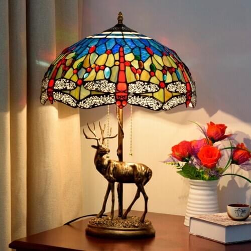 European Mediterranean Blue Dragonfly Tiffany colored glass living room dining room bar decoration elk Desk lamp