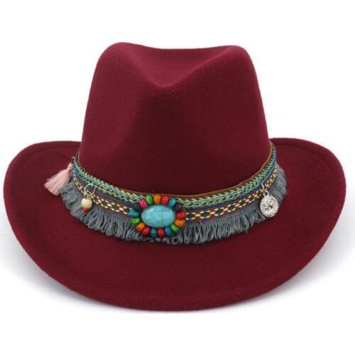 H7551 Autumn Winter Wool Felt Fedoras Hat Male Female Couple Woolen Cap Women Men Ribbon Tassel Church Banquet Party Casual Caps