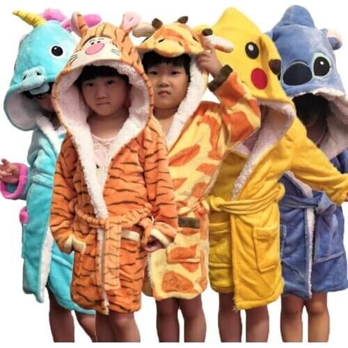 New Warm Kigurumi Bathrobe Kids Animal Cartoon Unicorn Cute Children Bathrobes Flannel Pajamas Boys Girls Robes Sleepwear