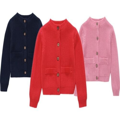 Girls Cardigans Baby Girl Clothes Solid Pockets Girls o neck Sweaters Kids Cardigan Autumn Winter Baby Knitted Sweater for Girls