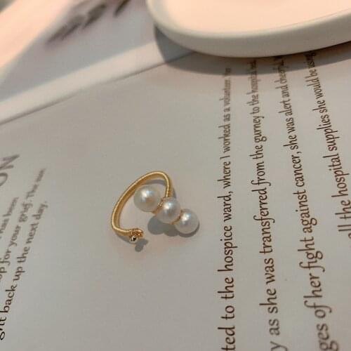 DAIMI Simple Personality Fashion Opening Design Freshwater Pearl Ring Temperament Wild Net Red Goddess Ring