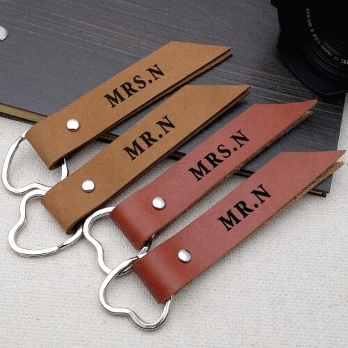 Personalized Leather Keychain Anniversary Gift For Couple Love Keyring Birthday Gift