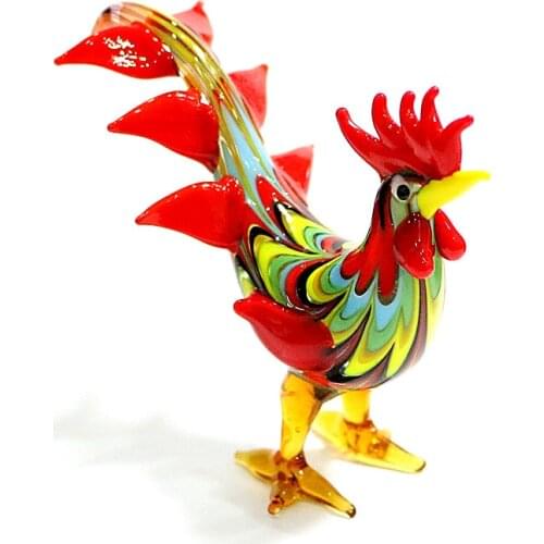 Hook Silk Craft Handmade Red Glass Cock Figurines Cute Vivid Rooster Ornaments Christmas Gifts For Kids Home Room Tabletop Decor