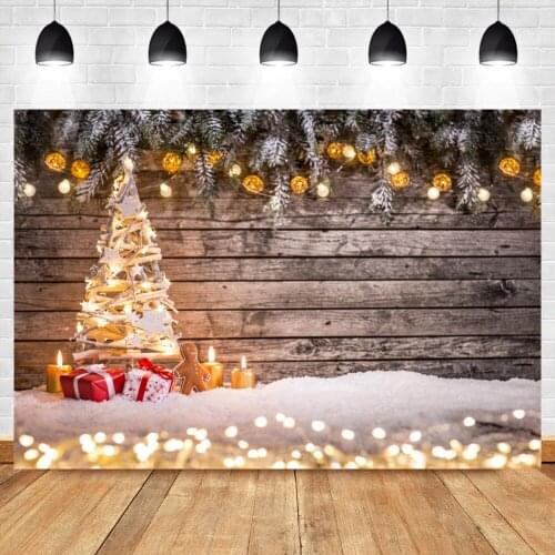 Laeacco Wood Christmas Backgrounds For Photography Winter Snow View Gifts Newborn Baby Portrait Photocall Backdrop Photo Studio