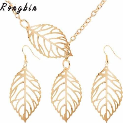 2017 New African Beads Jewelry Sets Fashion Set Lifting The Leaves Hollow Dangle Drop Earrings Necklace Jewelry Sets Nice Gift