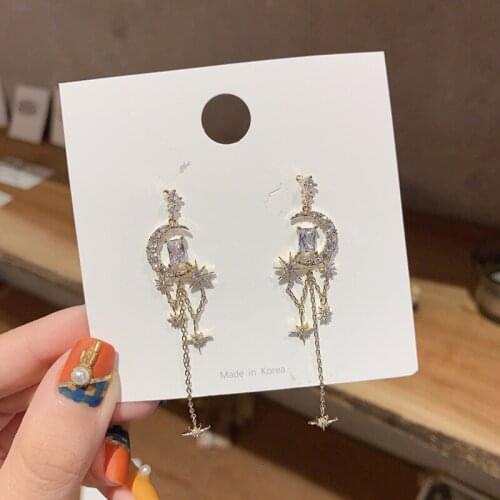 2020 New Fashion Womens Earrings Fine Sweet Zircon Star Moon Eardrop Earrings for Women Bijoux Korean Party Jewelry Wholesale