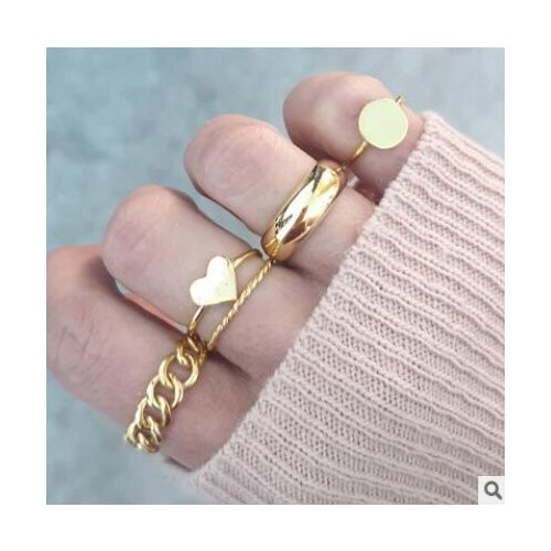 5pcs/set New Irregular Chain Rings Chunky Circle Heart Geometric Rings for Women Gold Minimalist Stack Rings Fashion Jewelry