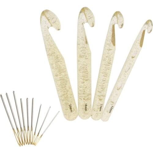 New 4pcs 12mm/15mm/18mm/20mm Huge Crochet Hook with 9pcs Large-eye Blunt Needles for Yarn Sewing Knitting