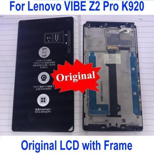 Original Best Working K920 LCD Sensor Touch Screen Digitizer Assembly with Frame For Lenovo Vibe Z2 Pro Phone Display Parts