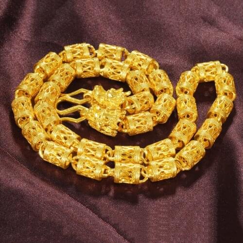 24k Yellow Gold Domineering Double Faucet Chain Necklace for Men 10mm Hollow Male Gold Necklace Set Mens 60cm Necklace Jewelry