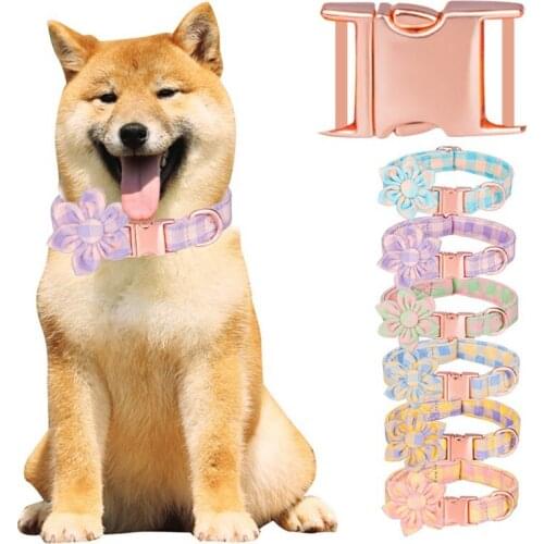 Personalized Dog Collar With Flower And Metal Buckle Cute Collars for Small Medium Large Dogs
