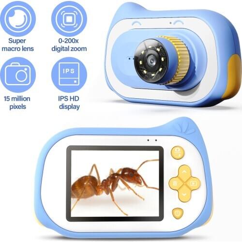 Portable childrens microscope 15 million pixels 0-200X magnification super macro lens IPS HD display child gift