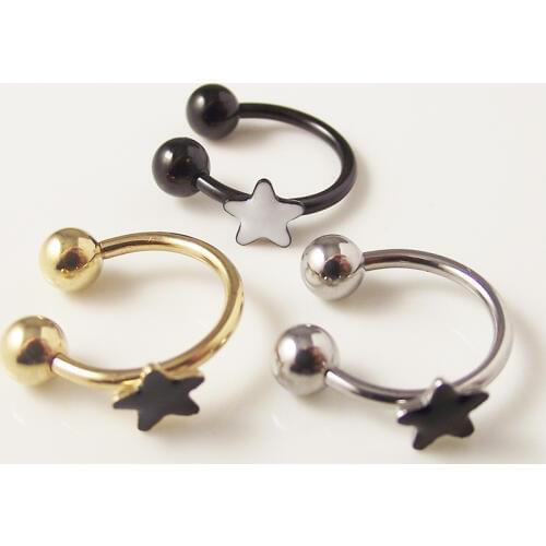 2 Pieces Surgical Stainless Steel Circular Barbells Horseshoe oil drip Star Nose Ring Lip BCR Body Piercing earring tragus ring