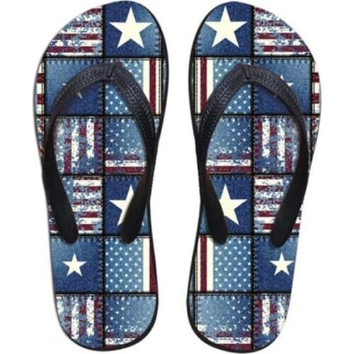 ELVISWORDS MenS Flip-Flops Fashion Custom Print Men Flip Flops Star Stripe National Flag Pattern Slippers Summer Beach Sandals