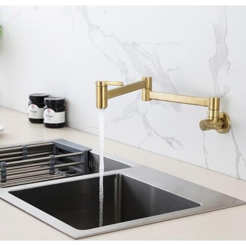 Kitchen Sink Faucet Solid Brass Brushed Gold Single Cold Wall Mounted 360 Degree Rotating Foldable Balcony Mop Pool Taps Black