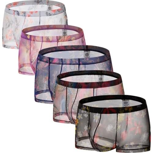 5PCS Men Sexy Seamless Underwear Pants Mens Ultra-thin Transparent Boxershorts Low-rise Mesh Slips Homme Panties Boxer Shorts