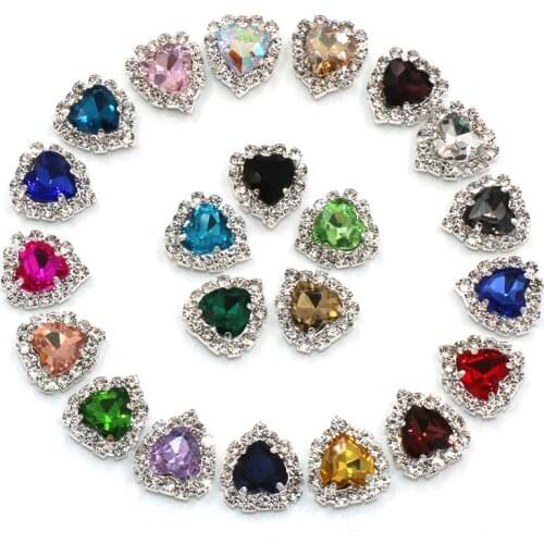 Nail Art DIY 8mm/10mm/12mm/14mm/18mm Heart Shape Crystal Glass Stones Sliver Base Cup Chain Rim Rhinestones Sew On Clothing