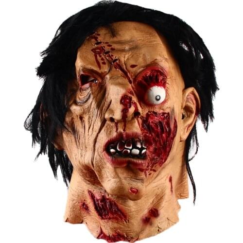 Horror Mask Halloween Fancy Dress Party Scary Zombie Costume Props Latex Black-Haired Zombie Terror Headgear