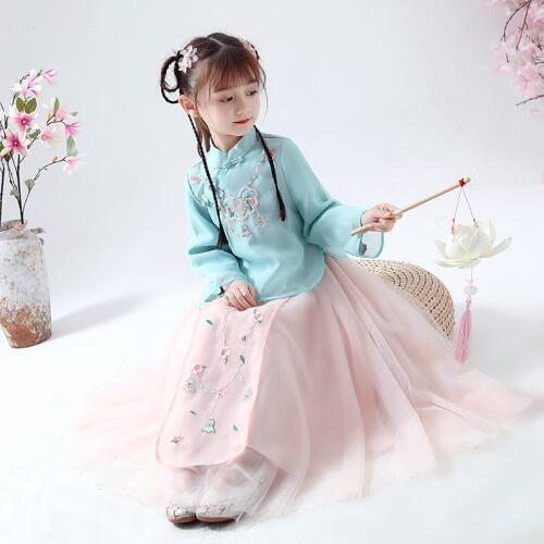 2PCS Girl Evening Party Long Dress Princess Girls Costume For Kids Embroidery Clothes Baby Girl Frocks Children New Year Dress