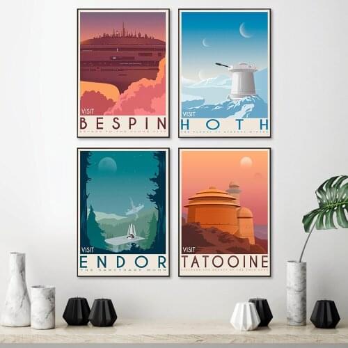 Tatooine Planet Hoth Print Vintage Art Painting Travel Movie Retro Posters Landscape Posters Wall Art Picture Bespin home decor
