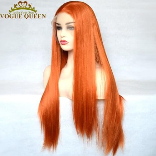 Vogue Queen Orange Long Straight Synthetic Lace Front Wig Natural Hairline Free Parting For Women
