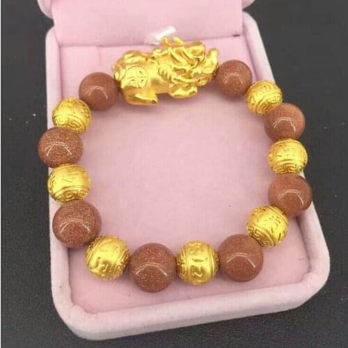 High Grade Vietnam Sand Gold Pi Xiu Charm Attractive Male Beaded Bracelet Natural Stone Beads Bracelet Wholesale Men Jewelry