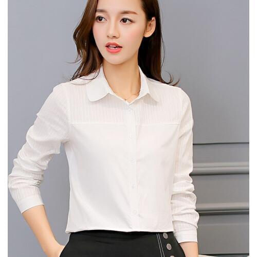 Women cotton blouse shirt long sleeve fashion turn down collar summer autumn Korean female tops