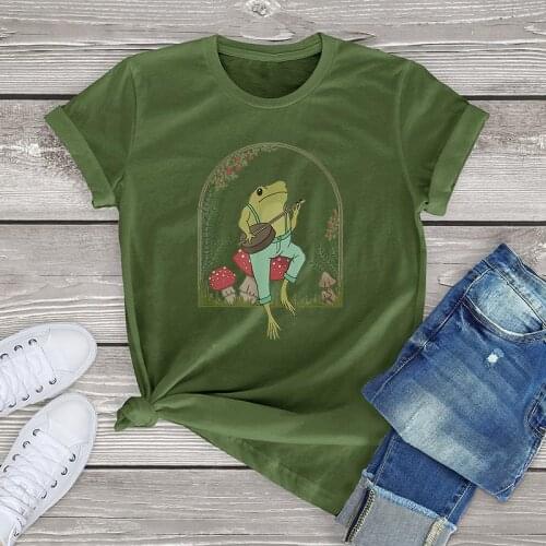 Cute Frog shirt women clothing summer cartoon Cottagecore tops cotton Funny aesthetic shirts unisex women Short Sleeve tee men