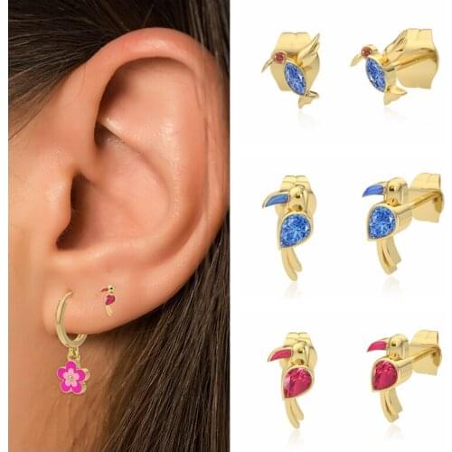 CANNER Stud Earrings 925 Sterling Silver Small Ear Bone Piercing Love bird pendientes plata 925 Delicate Jewelry Engagement gift