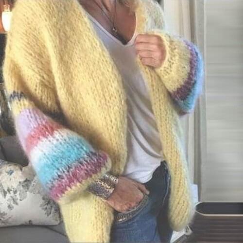 2020 Fashion Plus Size Cardigan Women Fall Winter Clothes Lantern Sleeve Oversized Knitted Coats Ladies Knitwear Sweater Outwear