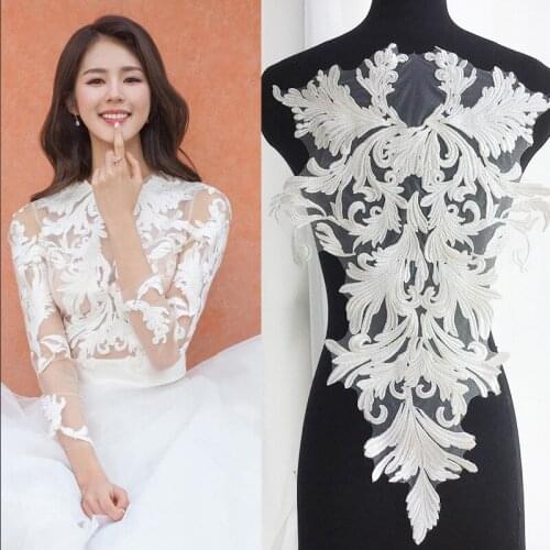 1 PCS NEW Ivory Wedding Cotton Lace Big Embroidery Wedding Dress Applique DIY Bridal Headdress