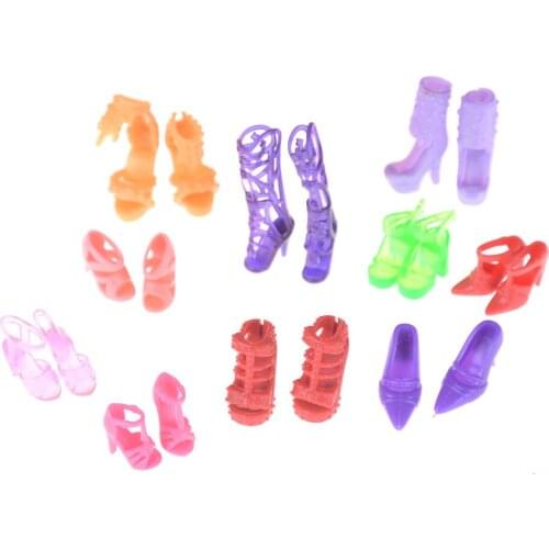 10Pairs Fashion Colorful Sandals Copy Crystal High Heels Shoes For Doll Accessories Clothes Dress Prop