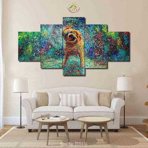 3-4-5 Pieces Abstract Cute Dog Taking Bath Modern Home Wall Art Decor Canvas Picture Art HD Print Painting On Canvas