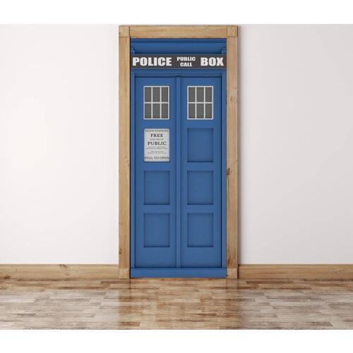3D Door Sticker Blue Police Call BoxWall Sticker DIY Door Cover Kitchen Home Decoration Accessories Modern 3d Wall Stickers
