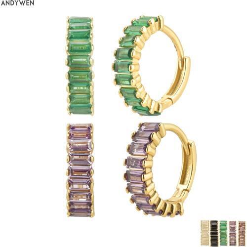 Andywen 100% 925 Sterling Silver Rainbow Color Hoops Circle Round Earring Piercing CZ Zircon Pave Pendiente Ohrringe Jewelry