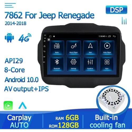 Android 10 Auto DSP Car Radio Player For Jeep Renegade 2016 2017 2018 2019 2020 HD 1280*720 GPS Navigation Car Multimedia Player