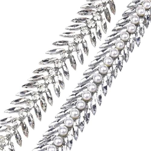 Free Ship 1 Yard Horse Eye Pearls Flower Rhinestone Chain 2.5Cm Wide Crystal Diamond Dress Decorate Collar Garment Sew Accessory