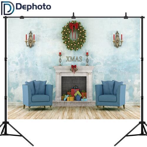 Dephoto Christmas Photography Backdrop Interior Fireplace Xmas Gift Candle Wreath Bell Photo Background Family Portrait Studio